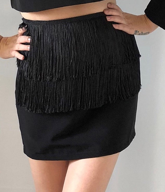 Kellie Black Fringe Skirt