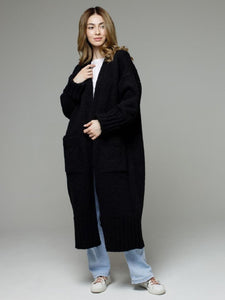 Pocketed Open Front Dropped Shoulder Cardigan