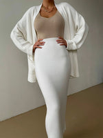 Load image into Gallery viewer, Pocketed Long Sleeve Cardigan and Skirt Sweater Set
