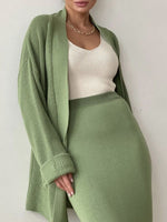 Load image into Gallery viewer, Pocketed Long Sleeve Cardigan and Skirt Sweater Set
