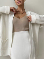 Load image into Gallery viewer, Pocketed Long Sleeve Cardigan and Skirt Sweater Set
