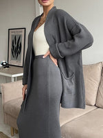Load image into Gallery viewer, Pocketed Long Sleeve Cardigan and Skirt Sweater Set
