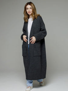 Pocketed Open Front Dropped Shoulder Cardigan