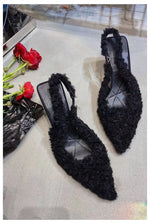 Load image into Gallery viewer, Pointed Toe Slingback Fur Heels
