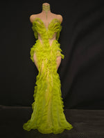 Load image into Gallery viewer, Limeade Rhinestone Sheer Dress
