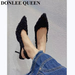 Load image into Gallery viewer, Pointed Toe Slingback Fur Heels
