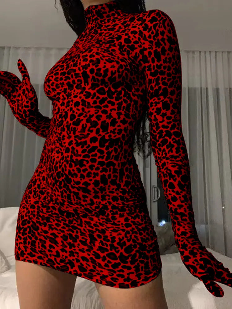 Leopard print dress with gloves clearance