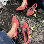 Load image into Gallery viewer, Pointed Toe Slingback Fur Heels
