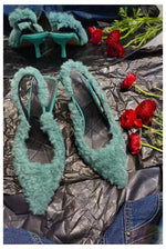 Load image into Gallery viewer, Pointed Toe Slingback Fur Heels
