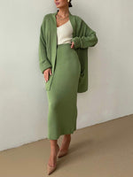 Load image into Gallery viewer, Pocketed Long Sleeve Cardigan and Skirt Sweater Set
