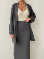 Load image into Gallery viewer, Pocketed Long Sleeve Cardigan and Skirt Sweater Set
