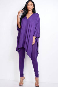 Solid Heavy Rayon Spandex Cape Top And And Leggings