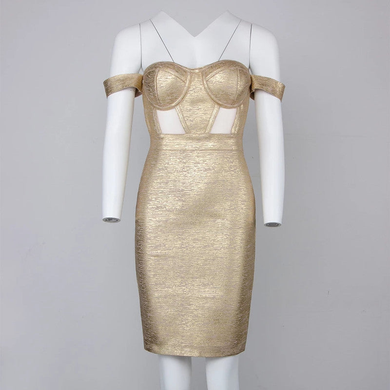 Gold Metallic Bandage Dress
