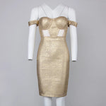 Load image into Gallery viewer, Gold Metallic Bandage Dress
