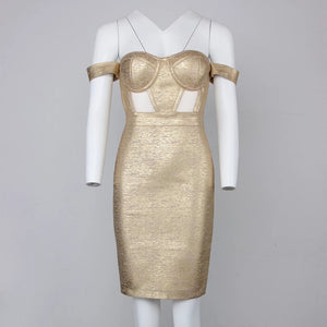 Gold Metallic Bandage Dress