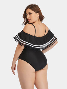 Plus Size Striped Cold-Shoulder One-Piece Swimsuit
